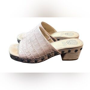 Vince Camuto Pink Croc Embossed Slide Sandals Size 7 Block Heel Mule